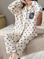 geegostudio Cartoon Animal Print Pajama Set, Long Sleeve Buttons Top &amp; Elastic Waistband Pants, Womens Sleepwear &amp; Loungewear