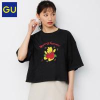 UNIQLO GU เสื้อยืดแขนพิมพ์ลายของผู้หญิงยอดเยี่ยม DisneyWFC ดิสนีย์ Pooh Joint T 5 Points