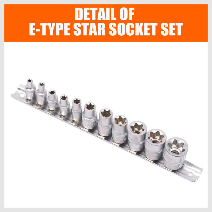 sedy-11pieces-socket-wrench-set-torx-star-bits-external-female-e-socket-set-automotive-shop-tools-with-rail