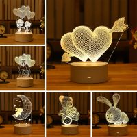 ☾ Romantic Love 3D Acrylic Led Night Lamp for Home Decor Children Night Light Birthday Christmas Gift Valentines Day Bedside Lamp