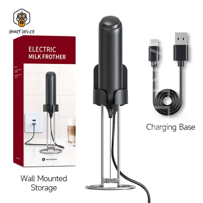 Electric Milk Frother Set with Rechargeable Base Wall-mountable Foam Maker Handheld Whisk Foamer for Coffee Frothing Wand