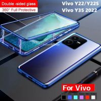 ปลอกกันกระแทกสำหรับ Vivo Y22 Y22S Y35 VivoY35 VivoY22 2022สองด้านกระจกนิรภัยโทรศัพท์กรณีโลหะกันชนพลิกปกเต็ม360 ° คุ้มครองฮาร์ดปกหลัง