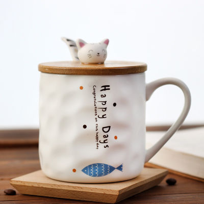 ถ้วยมีฝาเซรามิกรูปแมวน่ารักแบบญี่ปุ่นสำหรับผู้หญิงถ้วยนมแบบเรียบง่ายสำหรับเด็ก MugQianfun อาหารเช้า