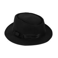 Women Men Cool Classic Jazz Hats Fedora Trilby Hat Blower Hats with Bowknot (Black)