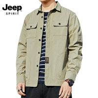 JEEP SPIRIT เสื้อเชิ้ตทำงาน Ins อินเทรนด์เสื้อเชิ้ตผู้ชายแขนยาวสไตล์ฮ่องกงแจ็คเก็ตลำลองเสื้อเชิ้ตผู้ชายเกาหลี