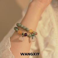 WANGXIY สร้อยข้อมือหัวเข็มขัดหยกผิงอันสำหรับผู้หญิงสร้อยข้อมือลูกปัดประณีตเครื่องประดับมือสไตล์แห่งชาติ