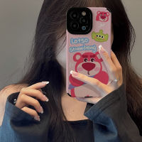 เคสโทรศัพท์การ์ตูนรูปหมีสตรอเบอร์รี่สำหรับ iPhone 14/13/12/11 Pro Max 12 13 Mini 6 6S 7 8 Plus X XR XS Max เคสด้านหลังนิ่มกันกระแทกเคสโทรศัพท์ลายหนังสุดสร้างสรรค์ฝาครอบป้องกันกล้องเลนส์คลุมทั้งหมด