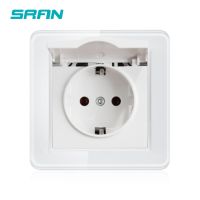 【Worth-Buy】 Ideal Choice SRAN EU Power Socket พร้อมฝาครอบกันน้ำสีขาว/สีเขียว82*82มม. 2.5D เนื้อคริสตัลแผงกระจก AC 110-250V 16A Wall Socket Eu