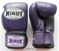 นวมซ้อมมวยไทย วินดี้สปอร์ต ทำจากหนังแท้ เมจิกเทป สีม่วง Windy  Boxing Gloves ( 8,10,12,14,16 oz ) Purple  Genuine Leather Sparring MuayThai MMA K1