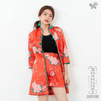 Woman Shanghai Dream Long Jacket - Silky Satin แจ็กเก็ตยาวสไตล์จีน ผ้าพิมพ์ลายดอกโบตั๋น