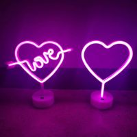 Heart Shaped Neon Light Christmas LED Neon Sign Bar Art Decorative Lights with Base Stand Night Lamp Decor Girl Bedroom Gift