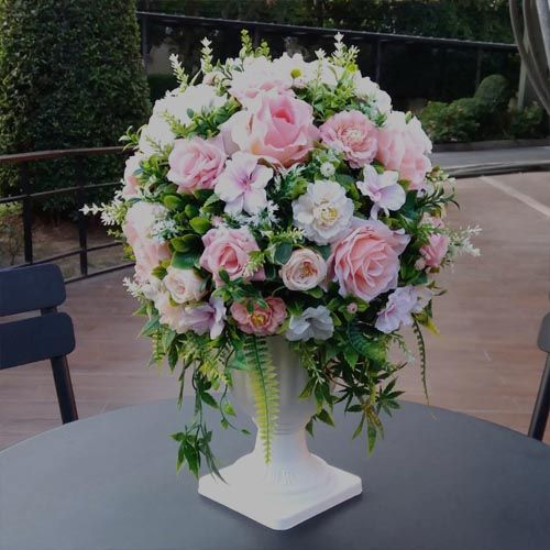 แจกันดอกไม้ประดิษฐ์ทรงโรมัน วินเทจ โทนสีชมพูโอโรส ดอกไม้ปลอมสวยงามเหมือนจริง  (ทรงสูง แบบ A) | Lazada.Co.Th
