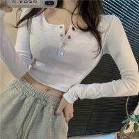 Toshow?All-Match Basic Buttons Long Sleeve Women s Short T-Shirts slimming outerwear sexy sweater top Trendy