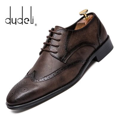 DUDELI รองเท้าหนังเสื้อผู้ชายรองเท้าทางการ2022 Brogue,รองเท้าส้นแบนผู้ชายแท้ปลายแหลมย้อนยุครองเท้าผู้ชายสไตล์ Oxford