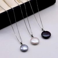 Womens Pendant Necklace Natural Pearl Pendant Silver Necklace White/Black/Silver Grey Silver Coin Baroque Pendant Necklace