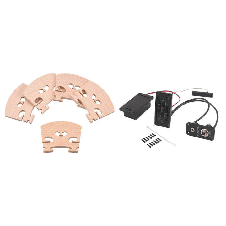 5x-maple-4-4-full-size-violin-bridge-qin-code-amp-1x-electric-violin-pickup-piezo-preamp-accessory-with-active-tone-system