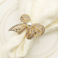 6PCS High-grade napkin ring Western Tableware Diamond rhinestone Butterfly Knot Wedding napkin Ring Desktop Decoration