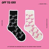 The goods pink socks barbie restoring ancient ways with printed letters cou European Couple Retro Full Print Pure Cotton Sports Mid-tube Calf T818z