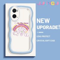 Jjlingji เคสสำหรับ OPPO A76 A96 A36การ์ตูนน่ารักหมีดีไซน์ใหม่สีครีมกันกระแทกแบบใสนิ่มเคสมือถือโปร่งใสลายกล้องถ่ายรูปเรียบง่ายอ่อนโยนฝาครอบป้องกัน