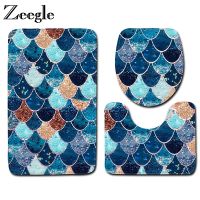 【Household groceries】 Zeegle-Juego De Alfombrillas De Baño Con Estampado De Escamas De Pescado Alfombra Antidesantes Para El Suelo Del Baño Tapa De Ino Absorbente 3 Unidades