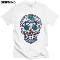 Classic Mens Mexican Sugar Skull Tshirt Short Sleeved 100% Cotton Tee Round Collar Casual T-shirt Day Of The Dead Shirt Gift XS-6XL