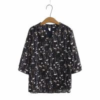 【มีไซส์ใหญ่】Plus Size XL-4XL Tops Womens Blouse Half Sleeve Floral Printed Chiffon Blusas Ladies Vintage Clothing