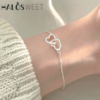 กำไลสร้อยข้อมือรูปหัวใจคู่สีเงินแบบใหม่และสีเงินเครื่องประดับแฟชั่นชั้นดีของขวัญงานแต่งงานเทรนด์2023