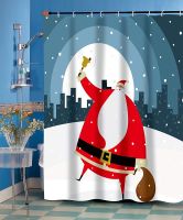 Merry Christmas Shower Curtain Set Santa Claus City Night View Snowflake Winter Festival Xmas Curtain With Hook Polyester Fabric