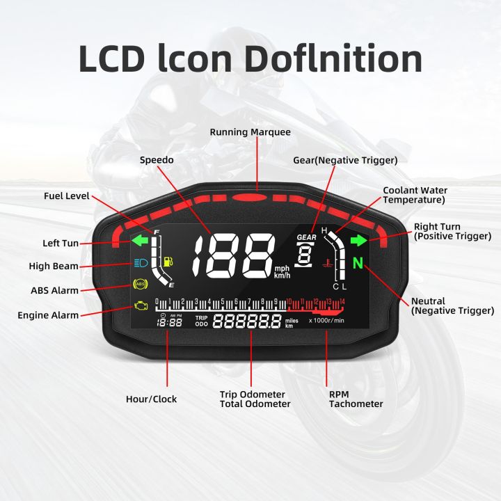 แผงหน้าปัดดิจิตอลสำหรับรถจักรยานยนต์แผงหน้าปัดจอแอลซีดีอุปกรณ์เครื่องวัดความเร็ว-lcd-led-อเนกประสงค์แผงหน้าปัดมอเตอร์4สูบ