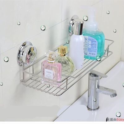 2023 bathroom suction cup shelf stainless steel sucking wall shelf  with strong vacuum suction pressure Bathroom Counter Storage