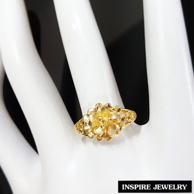 Inspire Jewelry ,แหวนทอง รูปดอกไม้ ตัวเรือนหุ้มทองแท้ 24K สวยหรู สามารถปรับขนาดได้ พร้อมถุงกำมะหยี่