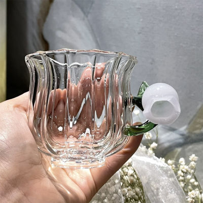 ดอกลิลลี่สามมิติแบบญี่ปุ่นแฮนด์เมดถ้วยน้ำกับถ้วยด้วยแก้วขายาวของบ้านพร้อมของขวัญทำมือ Nmckdl