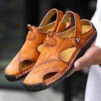 Sandals Man Summer 2023 Leather Slides Breathable Rome Male Outdoor Beach Platform Slippers Soft Hot Sale Men Flat Sandals