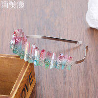 Haimeikang Handmade Crystal Natural Stone Hair Bands Hexagonal Prism Colored Crystal Stone Headbands Girls Tiara Hair Accessory