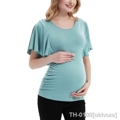 卍 Gravidez camiseta maternidade túnica topos plissado manga franzido lados blusas roupas para grávidas
