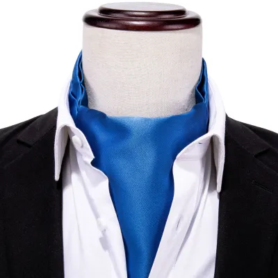 Solid Navy Blue Silk Cravat Ascot Tie For Men Scarf Tie Suit Men 39;s Necktie Jacquard Set Pocket Square Cufflinks Barry.Wang
