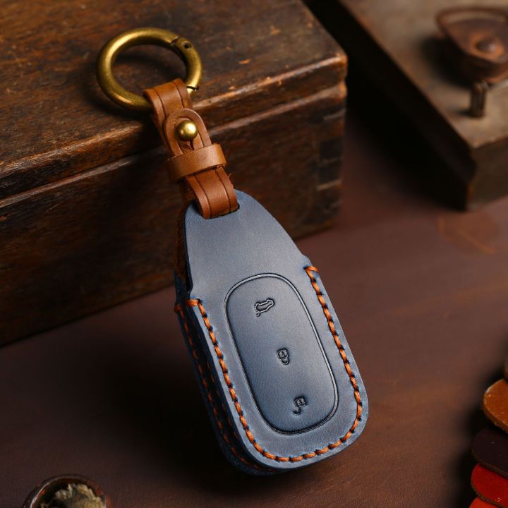 leather-car-key-cover-case-remote-keyring-protective-bag-for-leading-ideal-one-li-auto-l9-fob-protector-keychain-holder-handmade