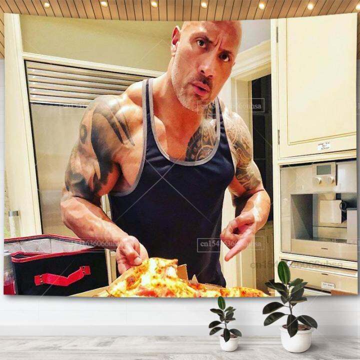 พรมบลูเบอร์รี่2-dwayne-johnson-กินแพนเค้กแขวนผนัง-meme-ตลกพรมผนังสุนทรียภาพของตกแต่งห้องนอนบ้านผ้าห่มโซฟา