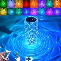 ❖✿◑ LED 16 Colors Crystal Table Lamp Rose Light Romantic Diamond Atmosphere Light Touch Adjustable Night Light for Bedroom Decorate