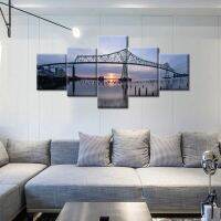 Zhangyanhui2 Astoria Megler สะพาน Astoria Waterproof At Sunset Landscape ภาพวาด Wall Art โปสเตอร์ HD พิมพ์ไม่มีกรอบ Room Decor 5ชิ้น