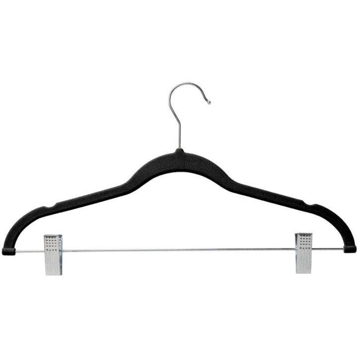 10-pack-clothes-hangers-with-clips-black-velvet-hangers-use-for-skirt-and-clothes-hanger-pants-hanger-ultra-thin-no-slip