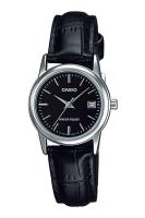 Casio Standard นาฬิกาข้อมือผู้หญิง สายหนังแท้ รุ่น LTP-V002L,LTP-V002L-1A,LTP-V002L-1AUDF (CMG) - สีดำ