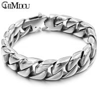 CHIMDOU Gothic Fashion Stainless Steel Chain Punk Rock Style Cool Mini Oval Hollow Men celet Jewelry 2018,AB540