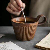 Japanese creative coarse pottery retro vertical stripes ceramic cup latte american-style coffee cup home breakfast cup 350 ml