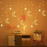 【⊕Good quality⊕】 na07037036036666 ไฟราวดวงจันทร์รูปดาวติดม่าน Led Hiasan Kamar ในร่ม6star6moon ไฟ Ac 220V สายโซ่ไฟประดับสวยงามสำหรับงานแต่งงาน