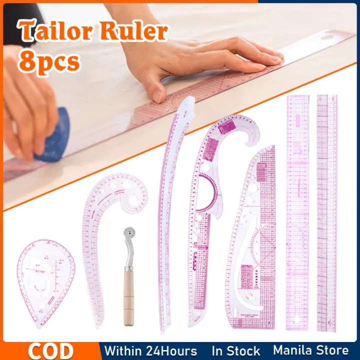 8Pcs/Set Tailor Measuring Kit Sewing Rulers Set French Curve Ruler Clear Sewing Tailors Ruler