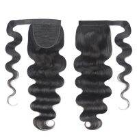 Body Wave tail Extension Wrap รอบผม Remy บราซิลผมหางม้าต่อผมมนุษย์คลิปต่อผมสีธรรมชาติ