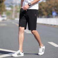 Mens Casual Shorts Workout Fashion Comfy Shorts Summer Breathable  Short กางเกงวอร์ม ขาสั้น กางเกงกีฬา เอวยืด ทรงสวย ชาย/หญิง แถบธงชาติ V (Black)