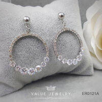 ต่างหูแป้นประดับเพชรCZ ทรงกลมแบบห้อยตุ้งติ้ง ขนาดกำลังดี Value Jewelry ER0121 มี2สี กว้าง2.9cmยาว4.3cm