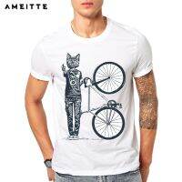 Fashion Versatile Mens T-Shirt Fixie Fixed Gear Bicycle Riding Cat Punk Rider T-shirt Mens Short Sleeve Funny Bicycle Sports T-shirt